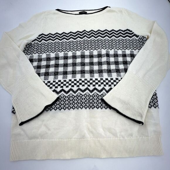 Talbots Flare Sleeve Fair Isle Wool Blend Sweater Cream/Black Size Large - Picture 1 of 5